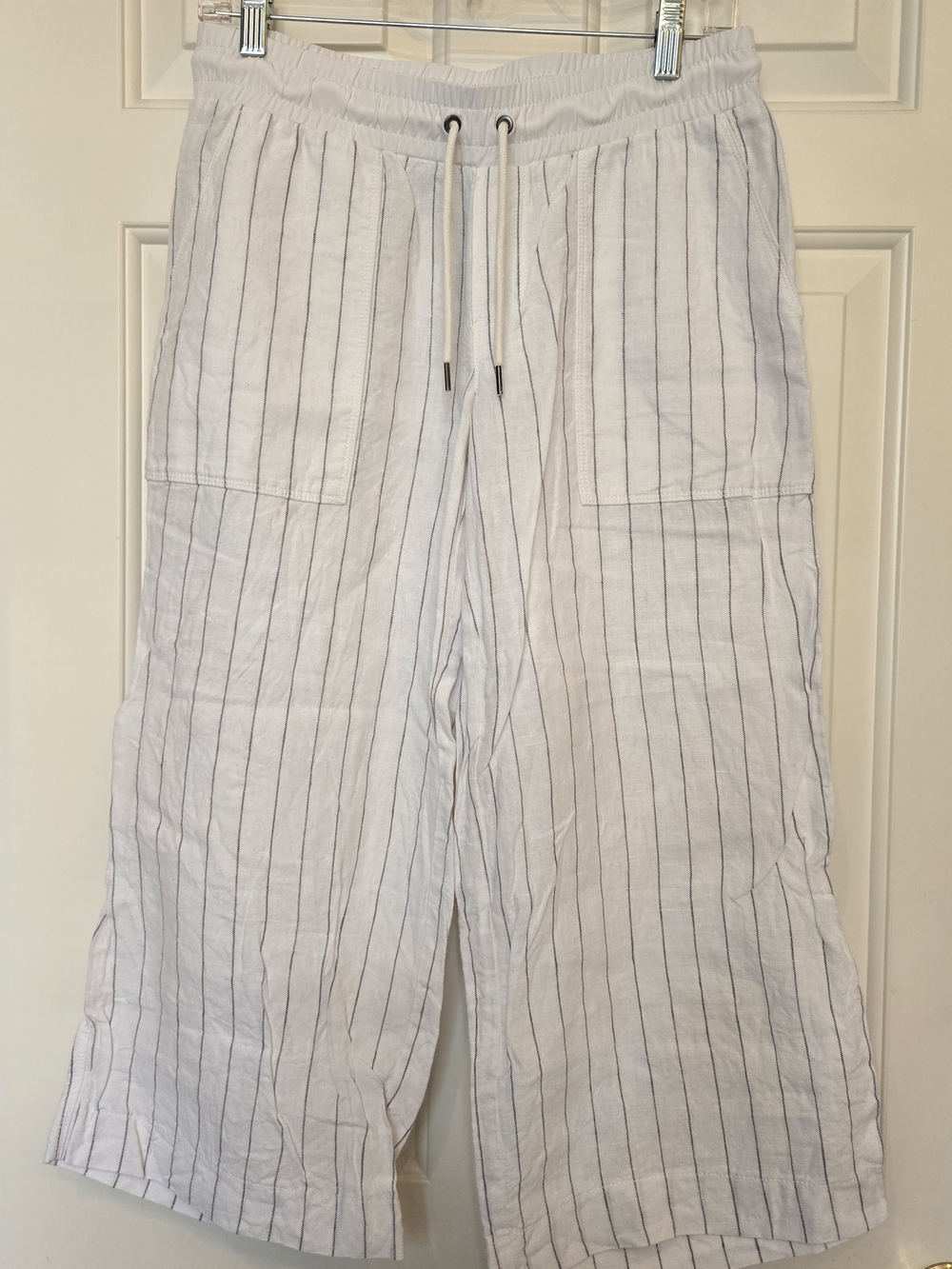 Athleta Pinstripe Linen Wide Leg Pants